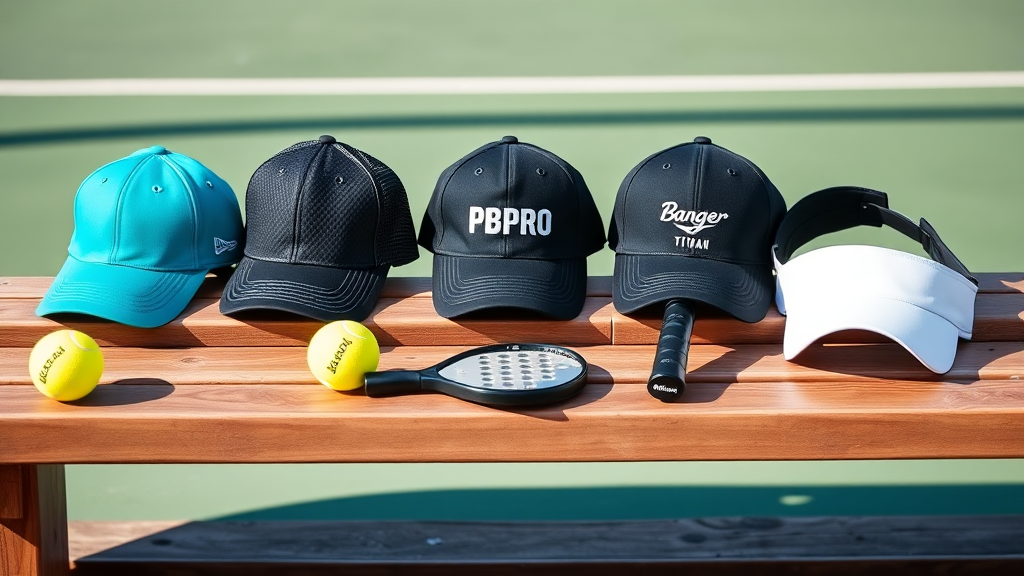 Five Mens Pickleball Hats Lined Up
