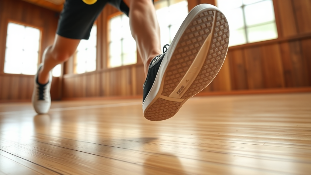 Pickleball Player Lunging On An Indoor Wooden Court